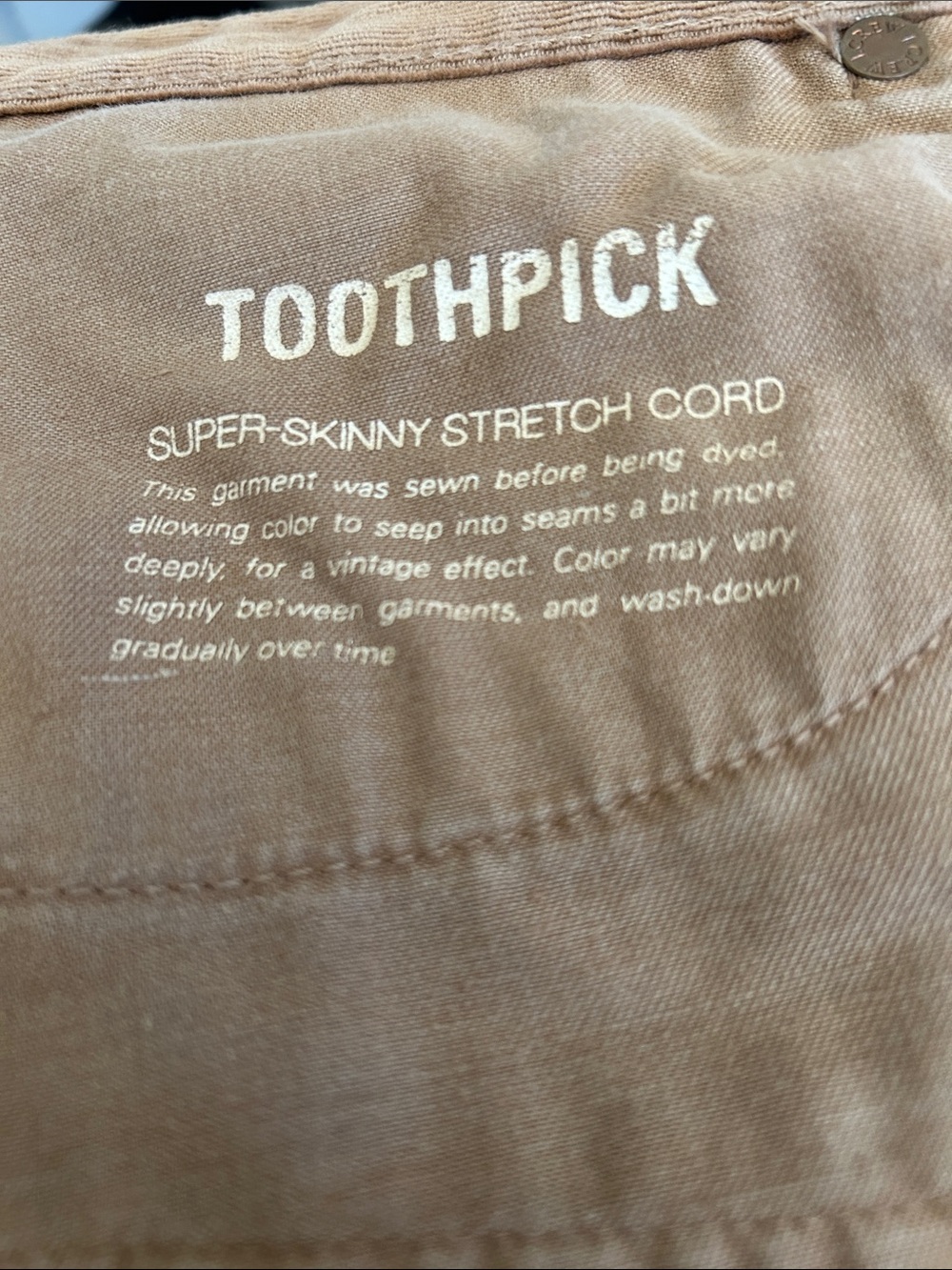 J. Crew Toothpick super skinny Stretch cords with 6” zippers at ankle. tan sz32 - Picture 12 of 12